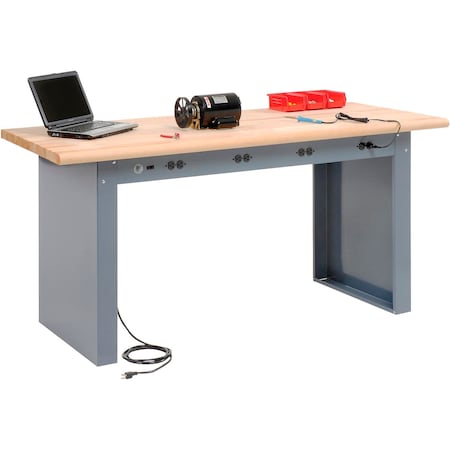 Global Industrial Panel Leg Workbench, 72 x 30in, Power Outlets, Maple Butcher Block Safety Edge 778123
